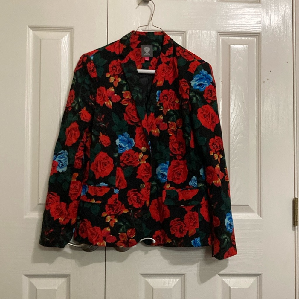 Vince Camuto Red and Blue Blazer Floral Statement Jacket